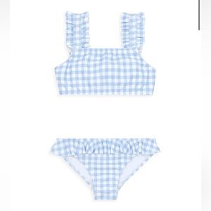 Girls Light Blue Gingham Ruffle Bikini - Kids Swim Bikini